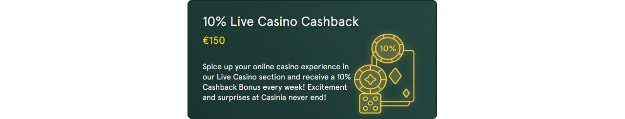 Casinia Casino cashback.