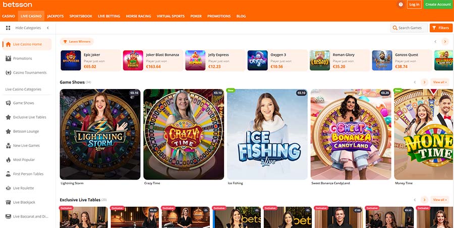 Betsson casino live. 