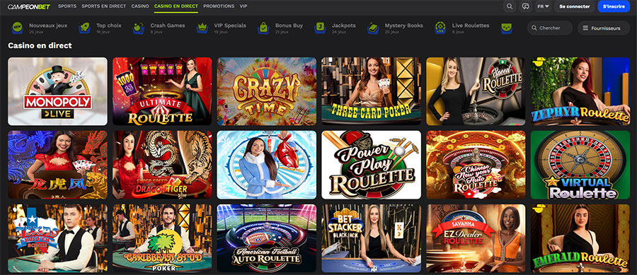 CampeonBet Casino en direct. 