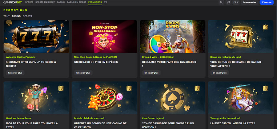 CampeonBet Casino bonuses. 