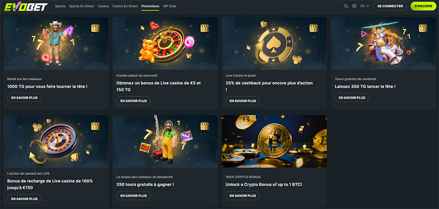 Evobet Casino promotions. 